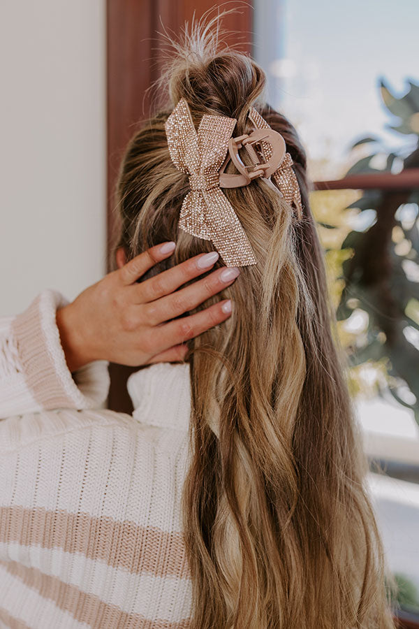 All The Sparkle Bow Hair Claw Clip in Iced Latte Image - 2