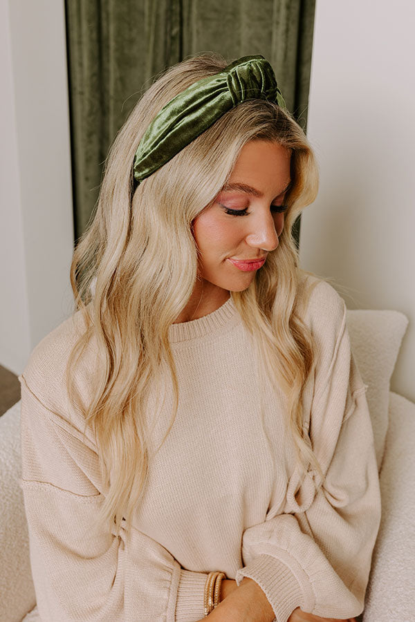 Luxe Lifestyle Velvet Headband in Olive Image - 1