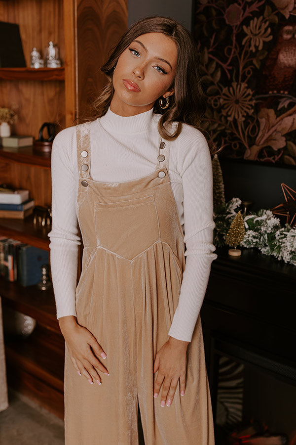 Evergreen State Of Mind Velvet Jumpsuit In Iced Latte Image - 4