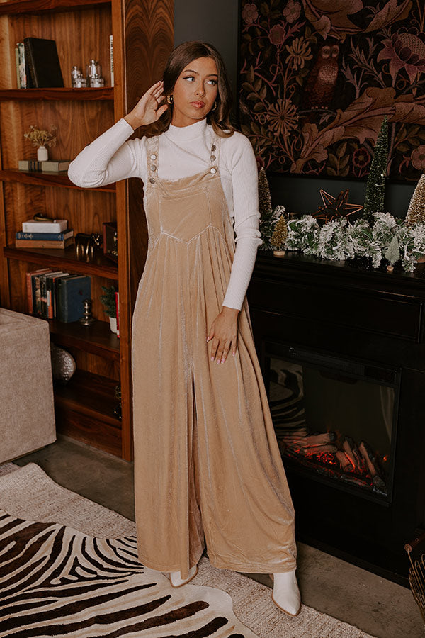 Evergreen State Of Mind Velvet Jumpsuit In Iced Latte Image - 5