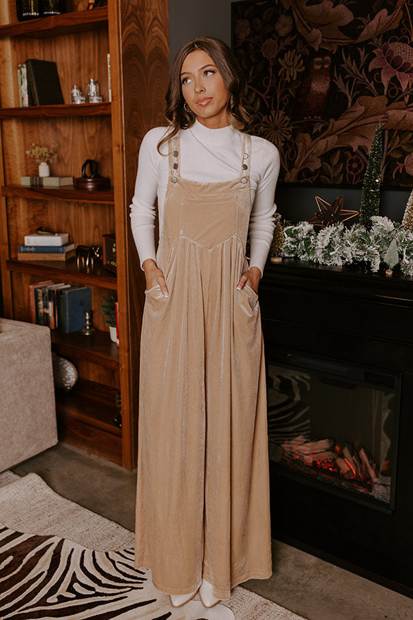 Evergreen State Of Mind Velvet Jumpsuit In Iced Latte Image - 2