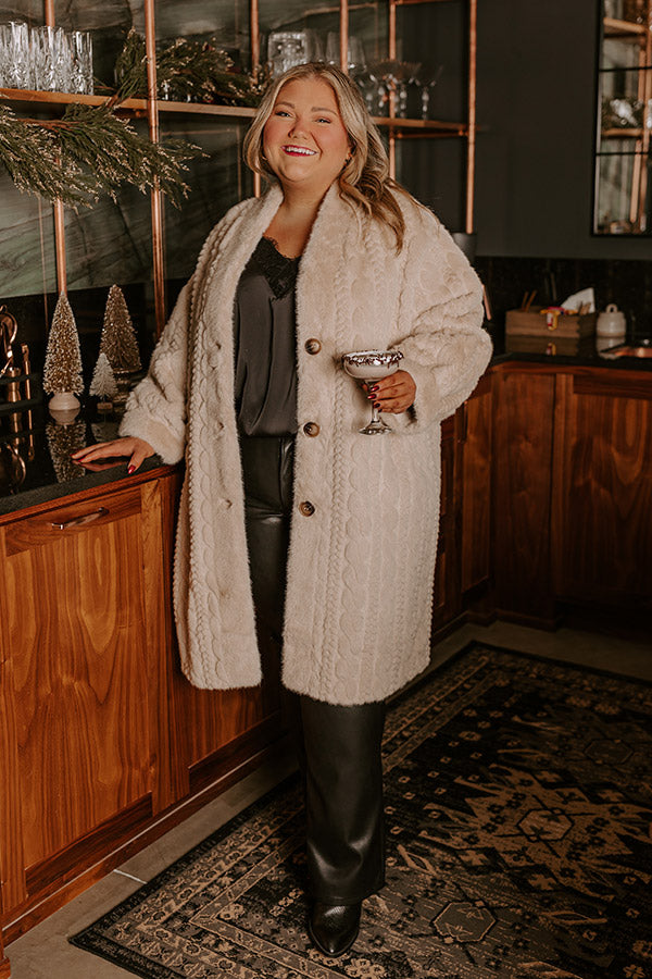Warm Fuzzy Feeling Faux Fur Coat in Oatmeal Curves Image - 4