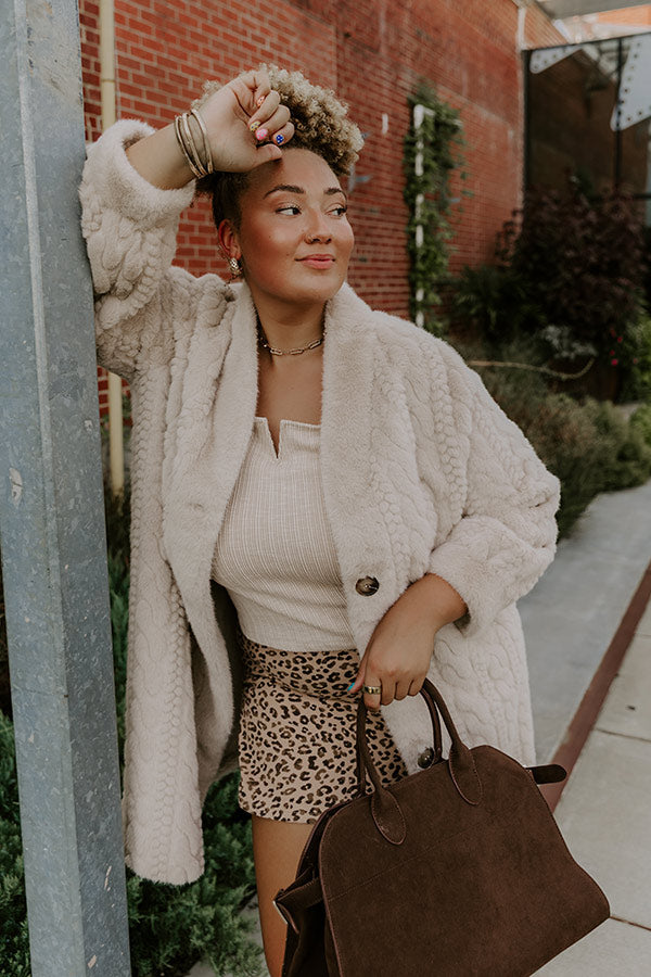 Warm Fuzzy Feeling Faux Fur Coat in Oatmeal Curves Image - 2