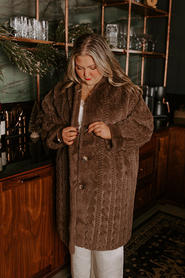 Warm Fuzzy Feeling Faux Fur Coat in Espresso Curves Image - 5