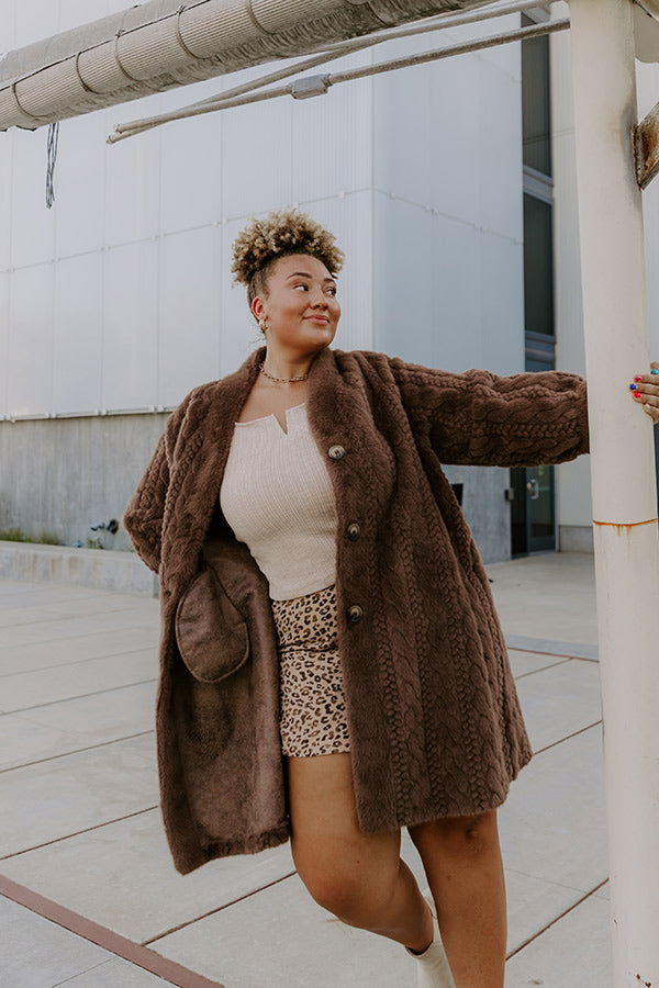 Warm Fuzzy Feeling Faux Fur Coat in Espresso Curves Image - 1