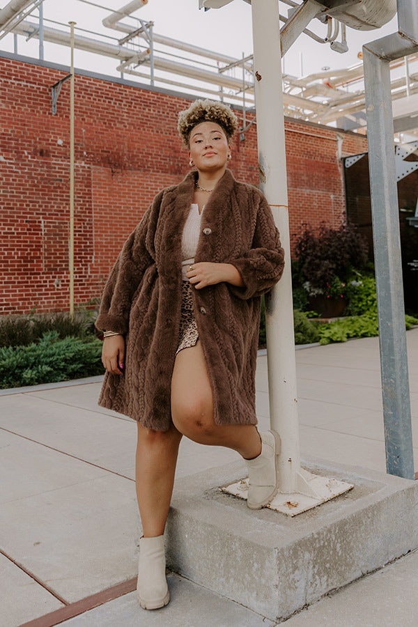 Warm Fuzzy Feeling Faux Fur Coat in Espresso Curves Image - 2