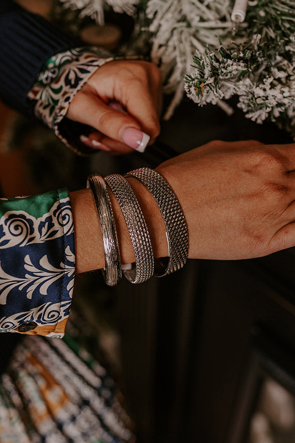 Uptown Chic Bangle Bracelet Set in Silver