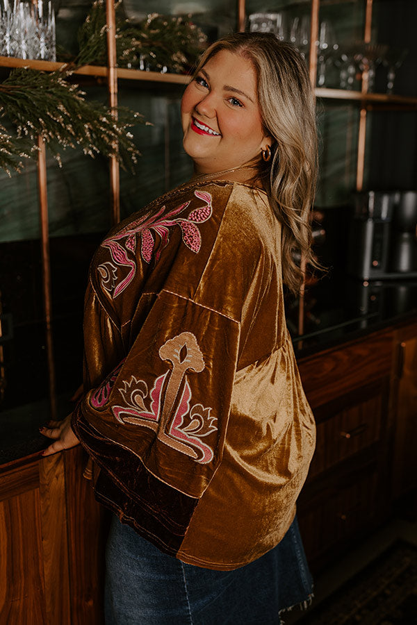 Feeling Boho Embroidered Velvet Top in Mustard Curves Image - 3