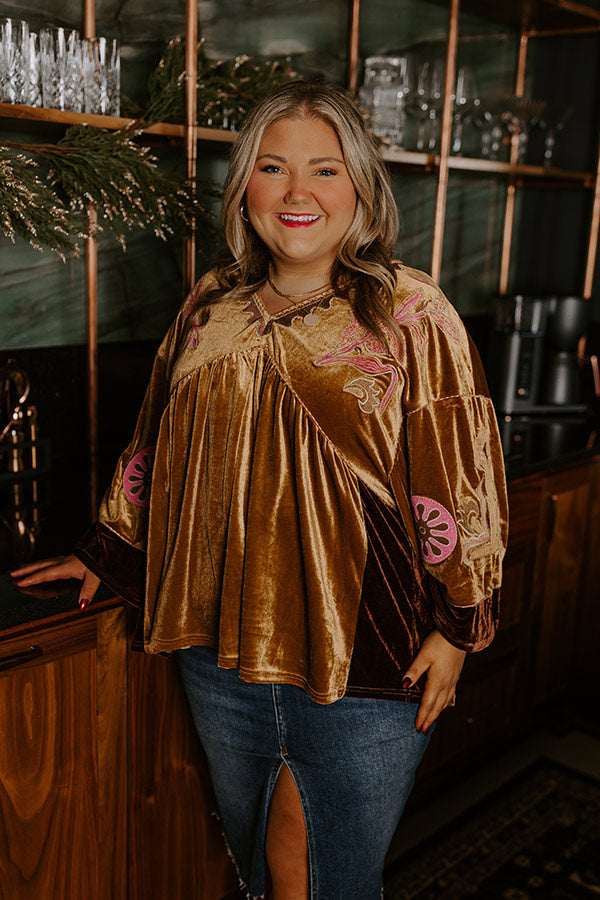 Feeling Boho Embroidered Velvet Top in Mustard Curves Image - 4