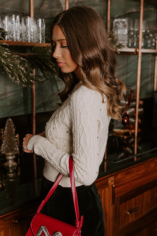 Kind Smile Cable Knit Embellished Cardigan in Cream Image - 3