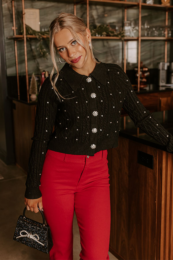 Kind Smile Cable Knit Embellished Cardigan in Black Image - 1