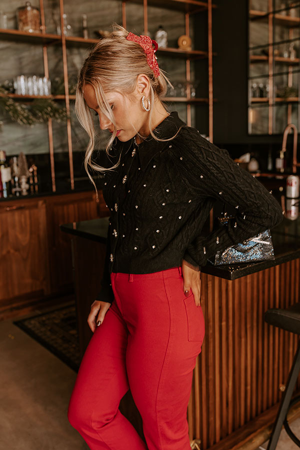 Kind Smile Cable Knit Embellished Cardigan in Black Image - 4