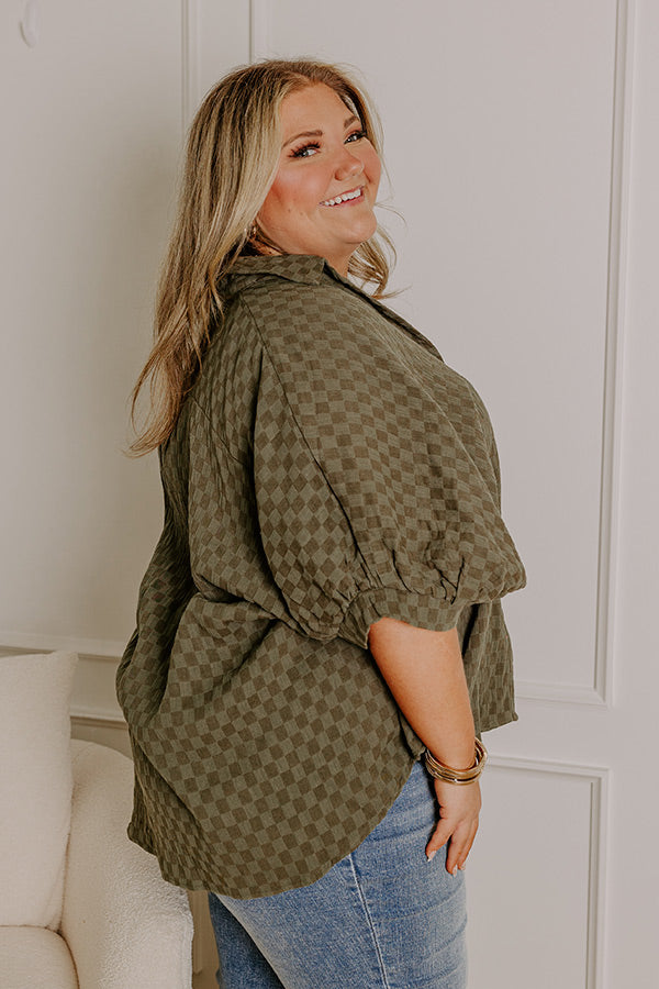 olive button-up shirt