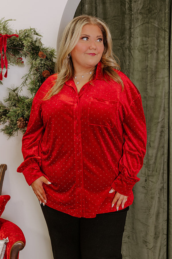 Twinkling Lights Velvet Button Up Curves Image - 3