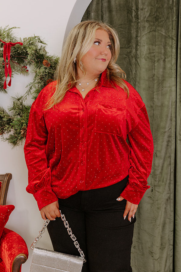 Twinkling Lights Velvet Button Up Curves Image - 2