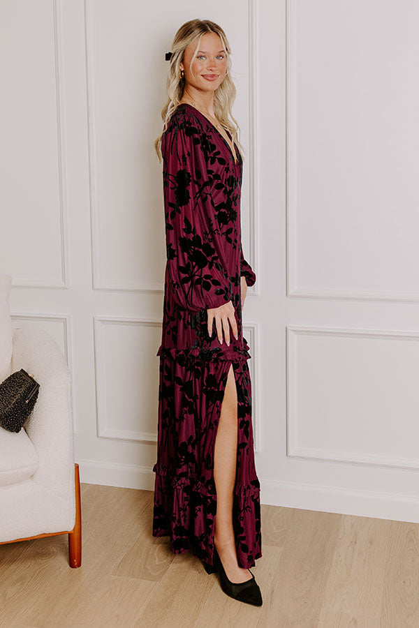Moonlit Rendezvous Velvet Burnout Maxi Dress in Windsor Wine Image - 3