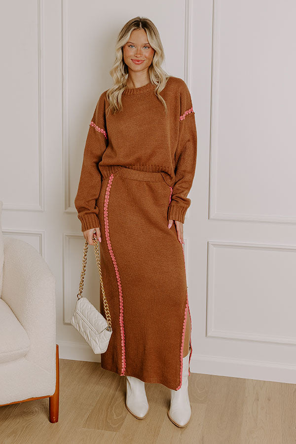 Coffee Shop Cutie High Waist Knit Maxi Skirt in Chocolate Image - 1