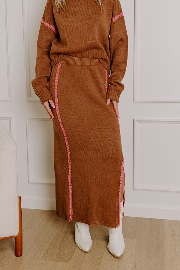 Coffee Shop Cutie High Waist Knit Maxi Skirt in Chocolate Image - 2