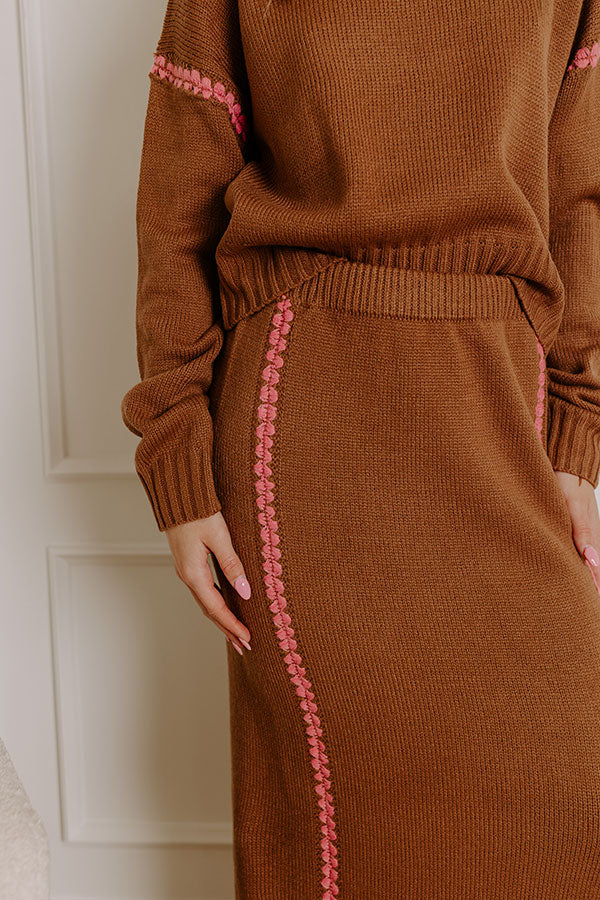 Coffee Shop Cutie High Waist Knit Maxi Skirt in Chocolate Image - 3