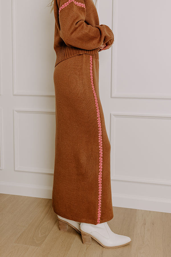 Coffee Shop Cutie High Waist Knit Maxi Skirt in Chocolate Image - 4