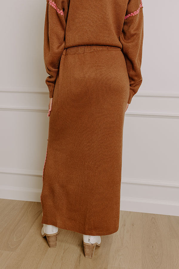 Coffee Shop Cutie High Waist Knit Maxi Skirt in Chocolate Image - 5