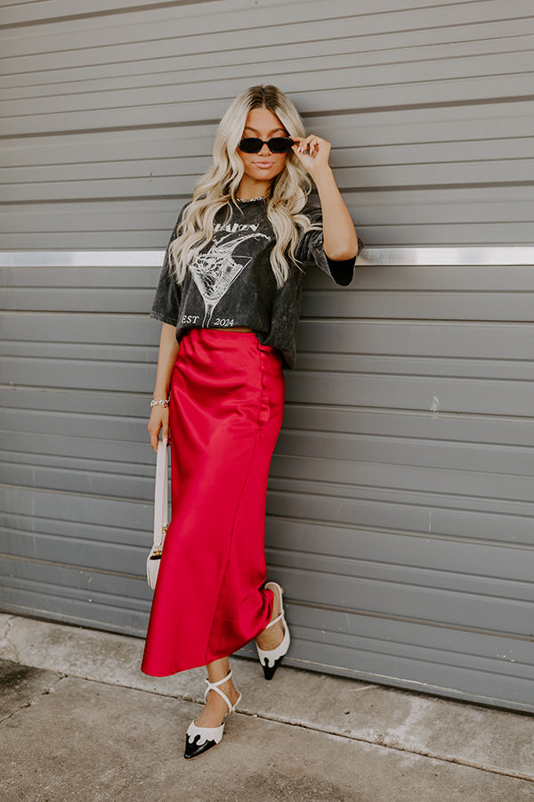 The Cristy High Waist Satin Midi Skirt Image - 2