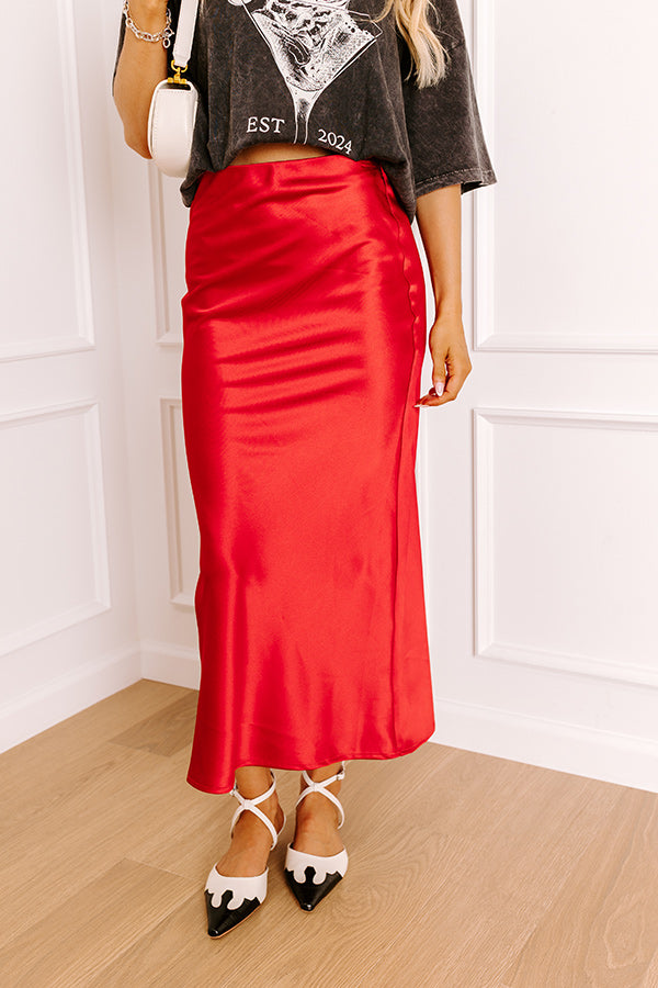 The Cristy High Waist Satin Midi Skirt Image - 4