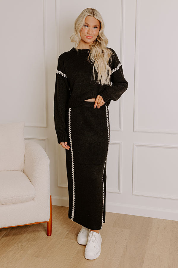 Coffee Shop Cutie High Waist Knit Maxi Skirt in Black Image - 1
