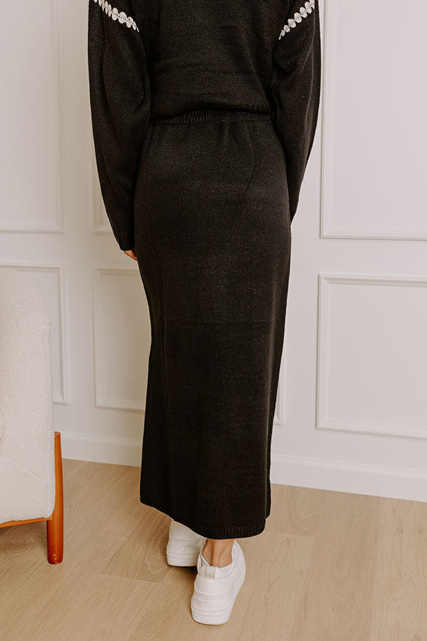 Coffee Shop Cutie High Waist Knit Maxi Skirt in Black Image - 4