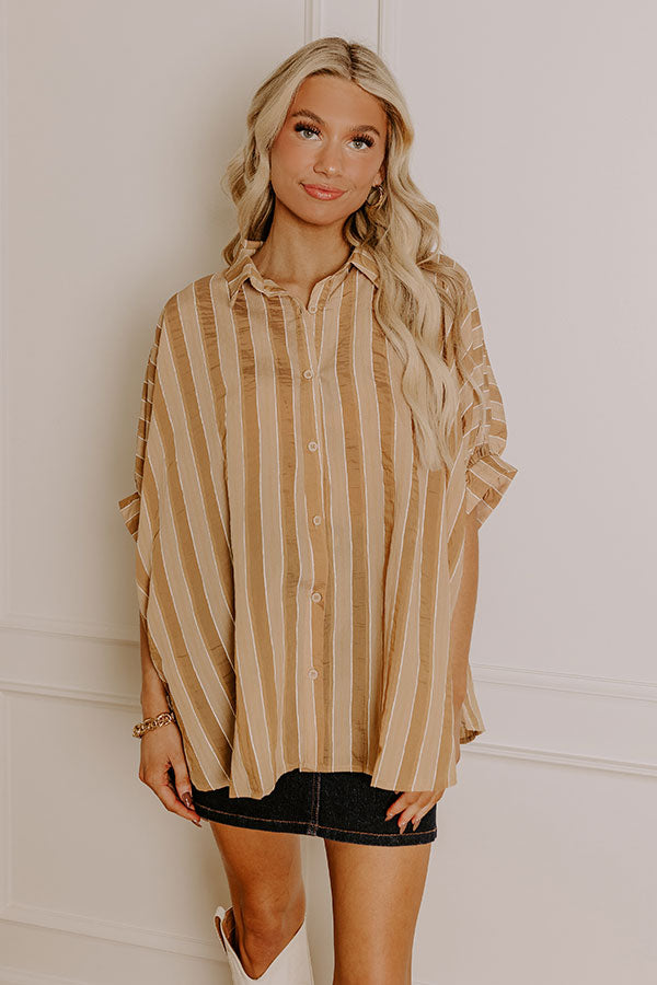 Pumpkin Spice Cutie Oversized Button Up in Camel Image - 2