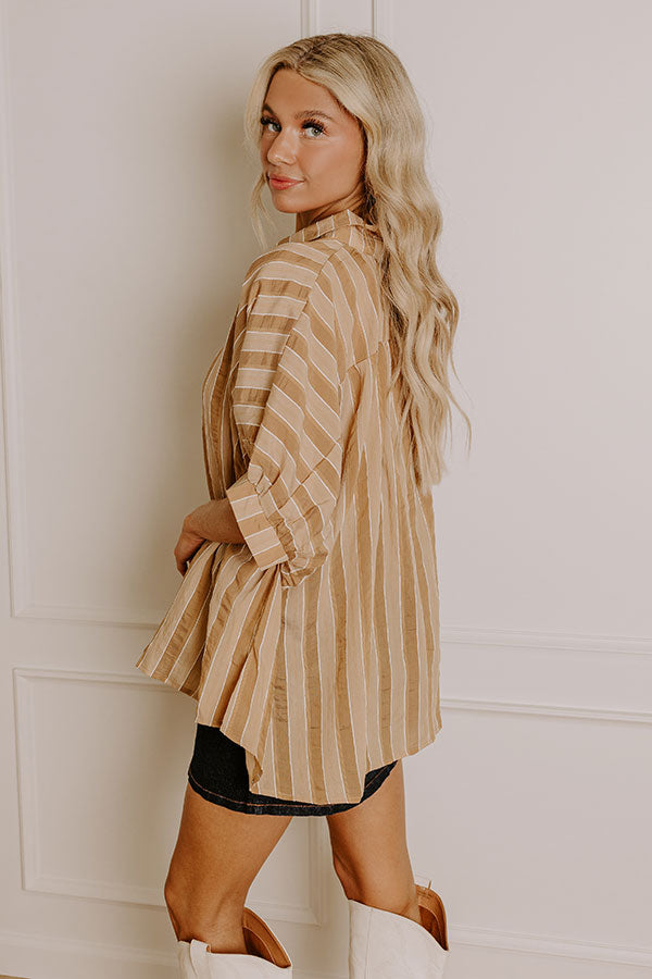 Pumpkin Spice Cutie Oversized Button Up in Camel Image - 4