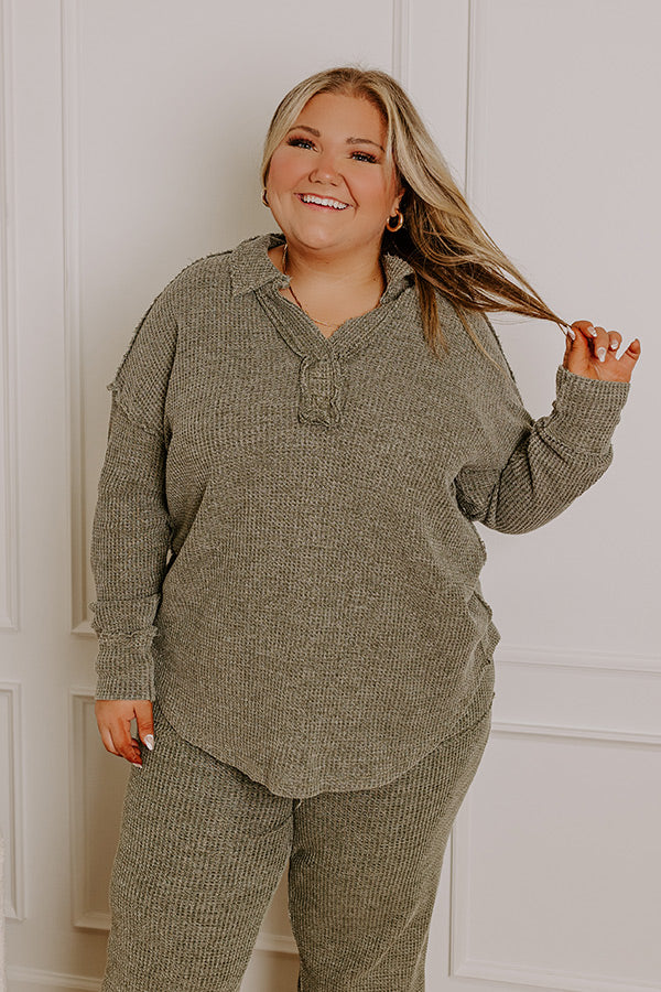 Cozy Haven Vintage Wash Knit Top in Olive Curves Image - 2