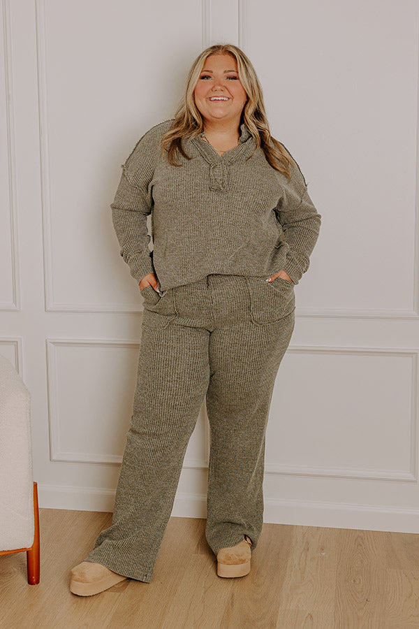 Cozy Haven High Waist Vintage Wash Knit Pants in Olive Curves Image - 1