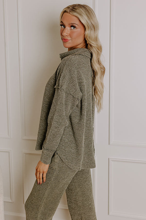 Cozy Haven Vintage Wash Knit Top in Olive Image - 4