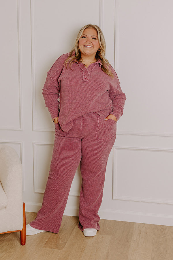 Cozy Haven High Waist Vintage Wash Knit Pants in Sangria Curves Image - 1