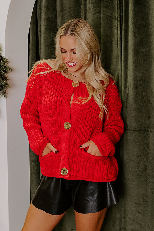 Cozy Cuddles Knit Cardigan in Red Image - 2