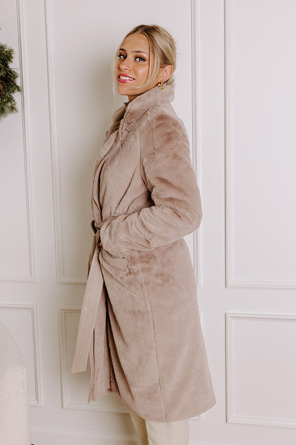 Warm Embrace Plush Coat In Taupe Image - 3