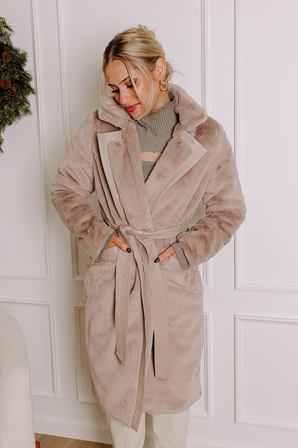 Warm Embrace Plush Coat In Taupe Image - 5