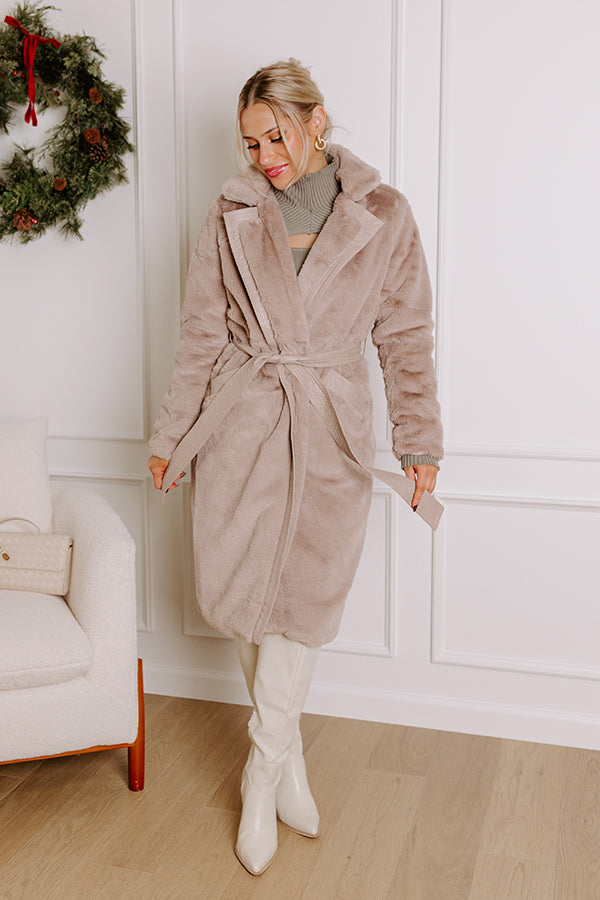 Warm Embrace Plush Coat In Taupe Image - 2