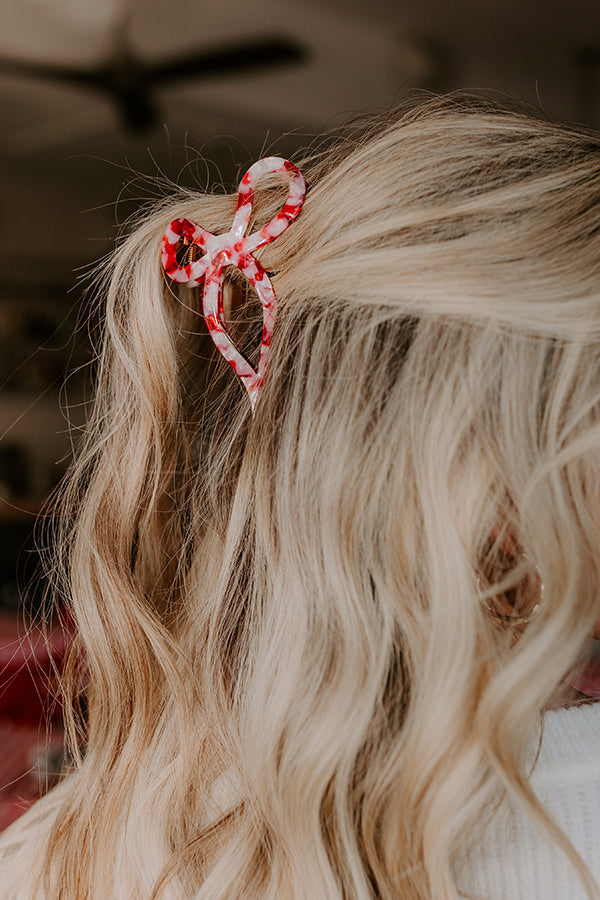Coquette Cutie Bow Hair Claw Clip in Red Marble Image - 1