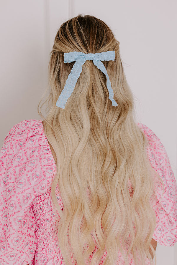 Bows And Kisses Eyelet Bow Hair Clip in Sky Blue Image - 1