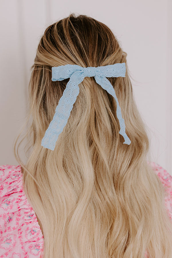 Bows And Kisses Eyelet Bow Hair Clip in Sky Blue Image - 2