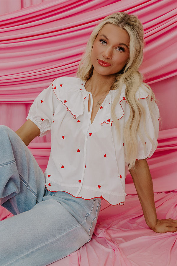Candy Hearts Embroidered Top in White Image - 1