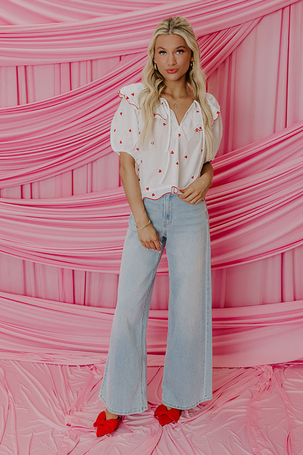 Candy Hearts Embroidered Top in White Image - 2
