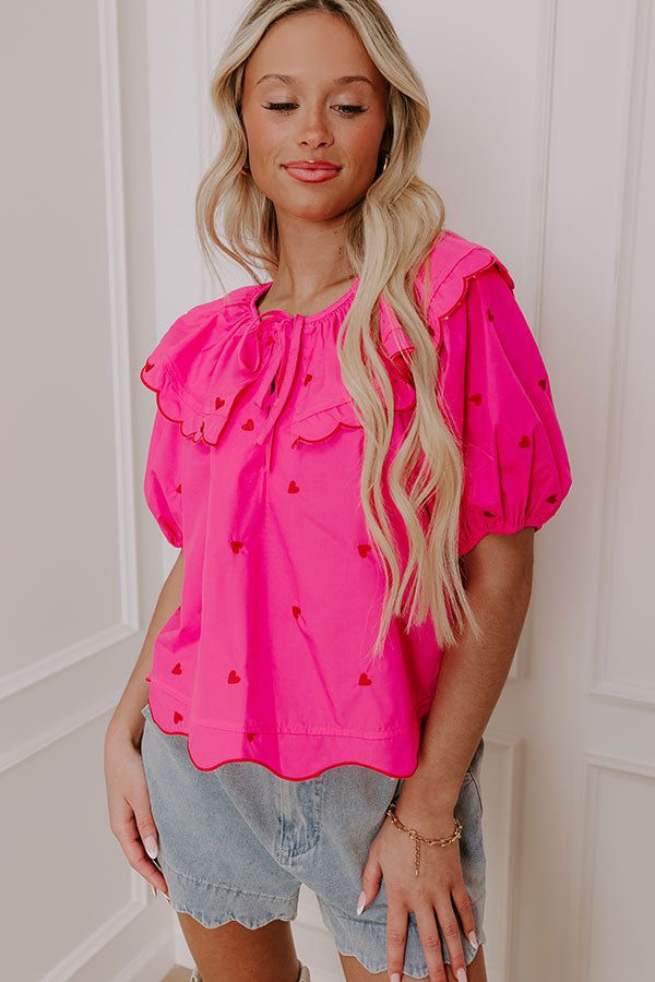 Candy Hearts Embroidered Top in Hot Pink Image - 1