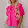 Candy Hearts Embroidered Top in Hot Pink Image - 1