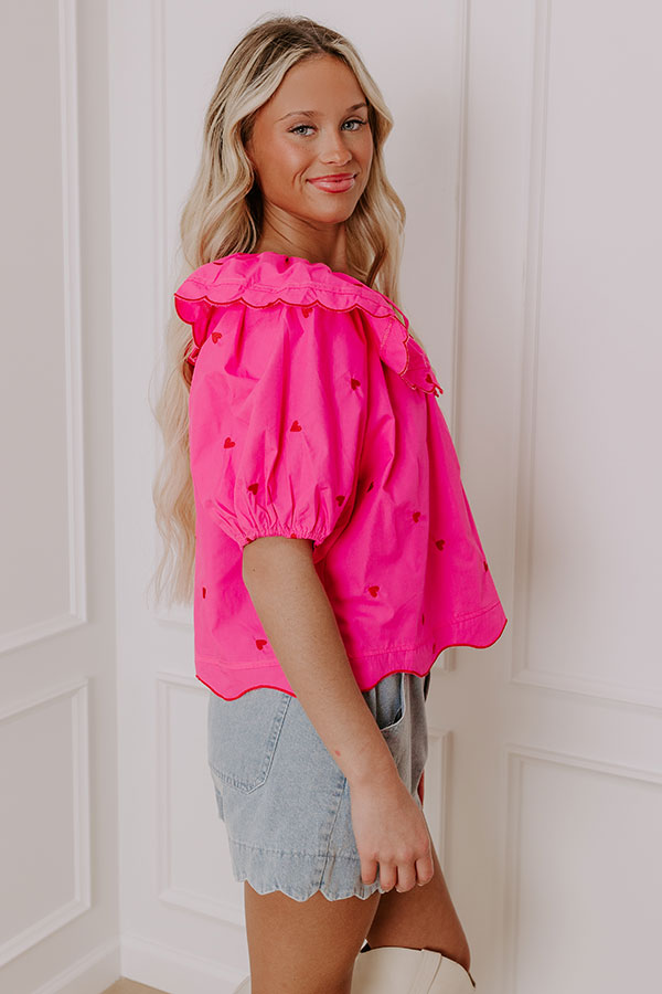 Candy Hearts Embroidered Top in Hot Pink Image - 3