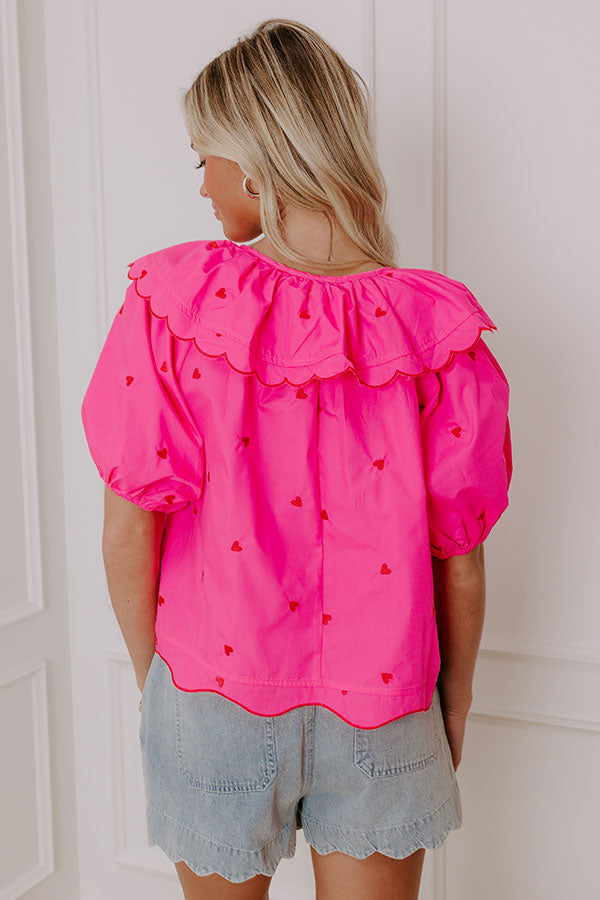 Candy Hearts Embroidered Top in Hot Pink Image - 4