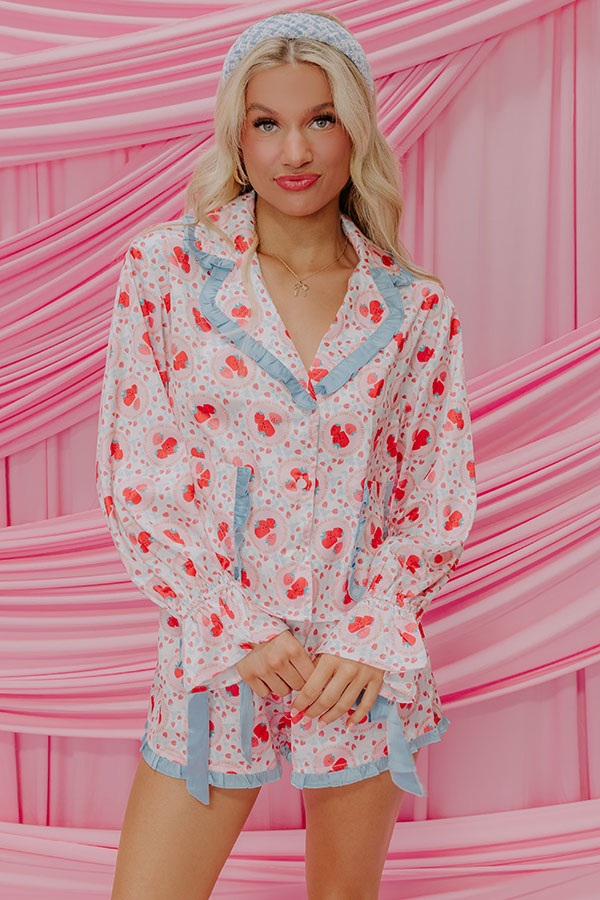 Strawberries And Cream Dreams Satin Pajama Top Image - 3