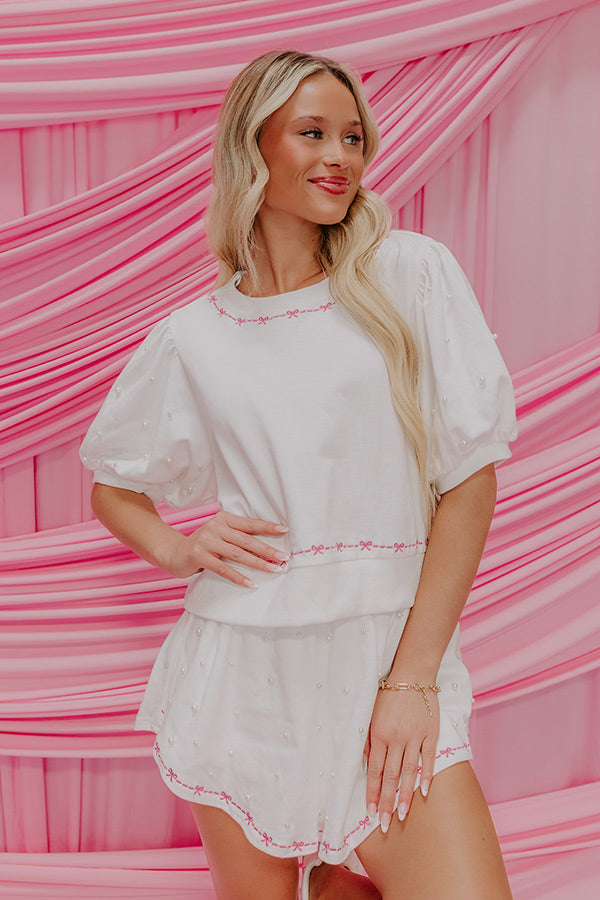 Bows And Kisses Pearl Embellished Top in White Image - 1